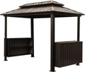 6x10FT Hardtop Grill Gazebo, Outdoor BBQ Gazebo with Double Galvanized Steel Roof, Patio Grill Canopy with 2 Cabinets and Ceiling Hooks for Backyard, Lawn, Garden, Brown