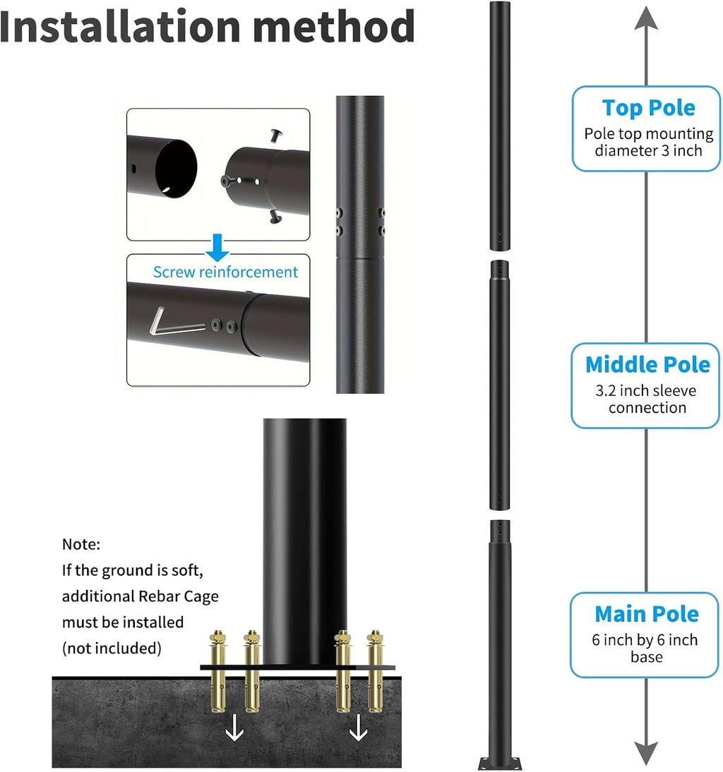10' Outdoor Street Light Pole, Galvanized Steel, Waterproof, Street Light Accessory, Suitable for Solar Post Lamp on Garden, Patio, Yard, Pathway, Parking Lot