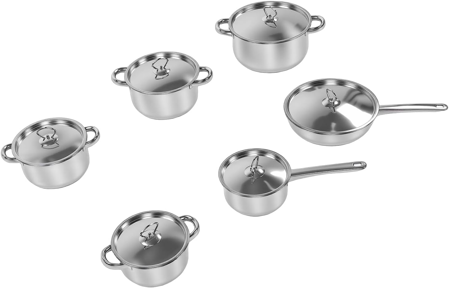 Stainless Steel Cookware Set, Pot and Pan Set with Lid and Riveted Handle for Induction Cooker, Kitchen Cooking Utensil for Home