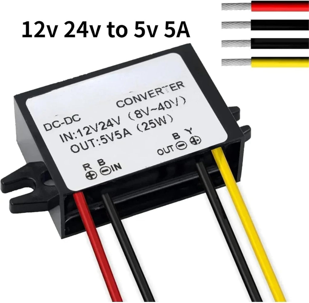 DC 12v 24v to 5v 5A 25W Step Down Converter Regulator Power Adapter Reducer for Car Electronics Truck Vehicle Boat Solar System(5V_12V 24V-5V5A)