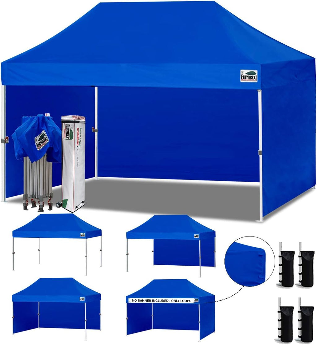 Eurmax USA 10x15 Pop Up Canopy Tent,Commercial Tent with Patented No-Tip Rolling Bag,4 Zippered Removable Walls,UV & Water Resistant Canopy Top,Heavy Duty Outdoor Gazebo,Instant Shelter(Blue)