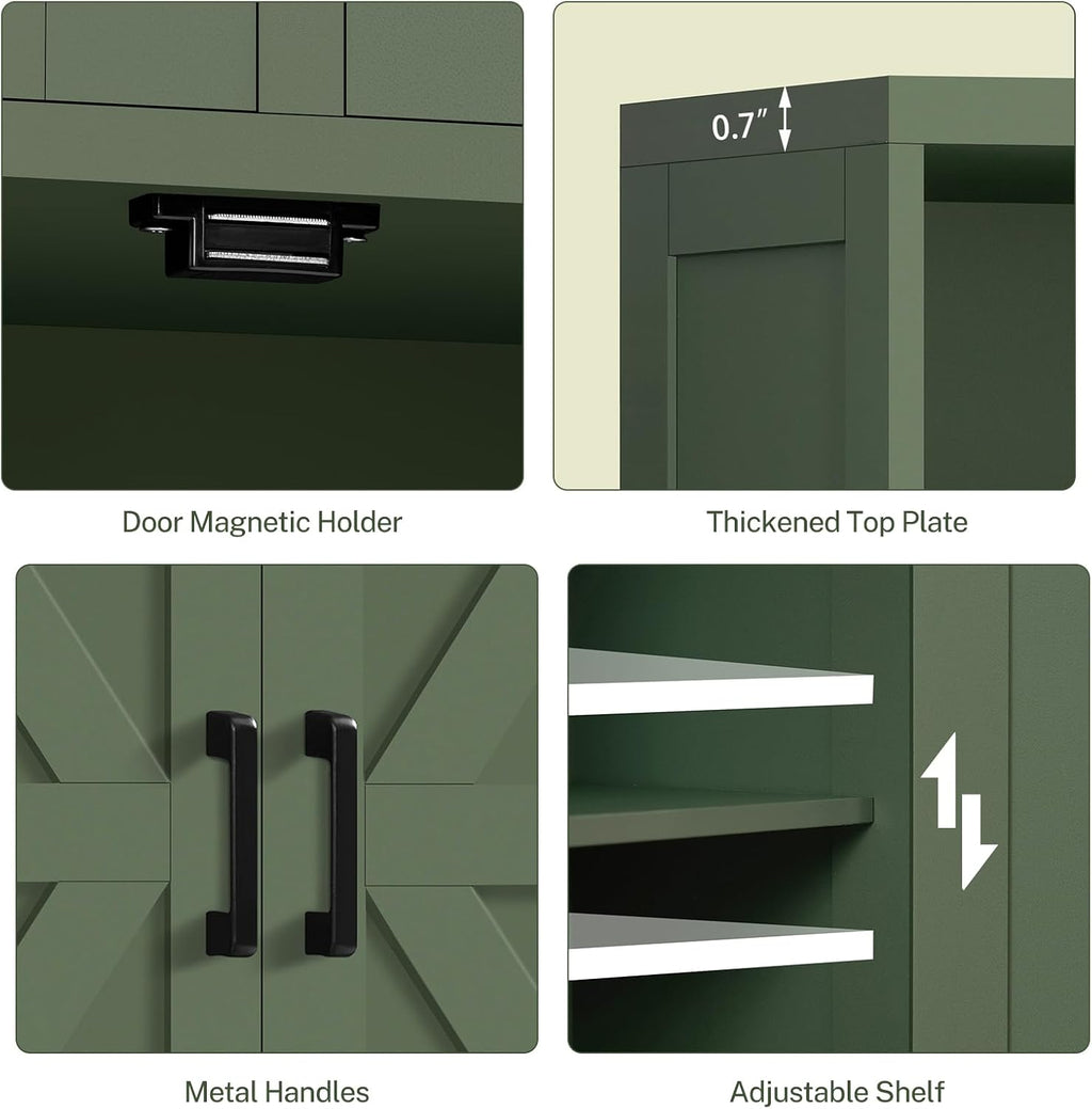 TEENFON Bathroom Cabinet with Adjustable Shelf & 2 Drawers, Farmhouse Storage Cabinet with 2 Doors, Kitchen Storage Cabinets for Living Room, Entryway, Home Office, Forest Green
