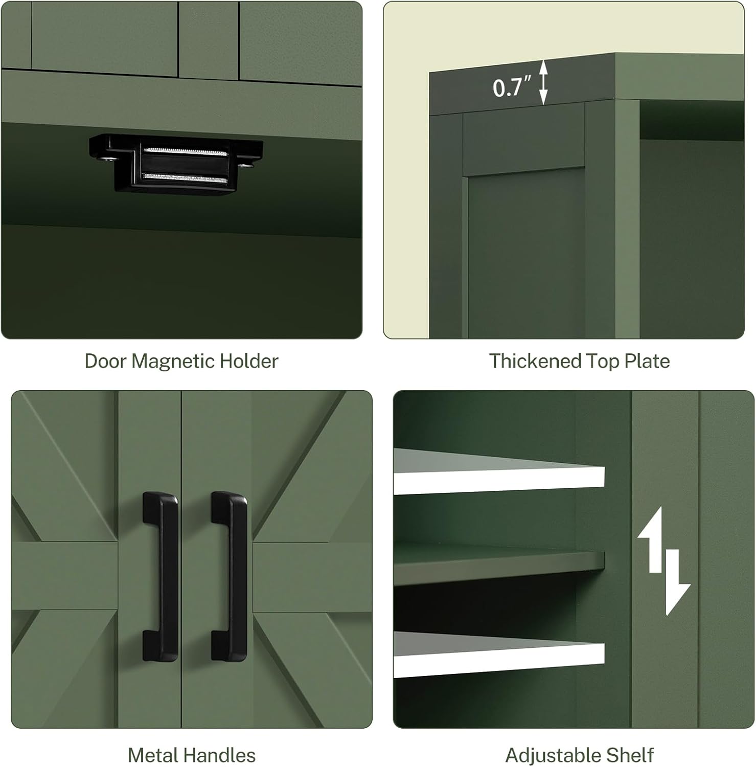 TEENFON Bathroom Cabinet with Adjustable Shelf & 2 Drawers, Farmhouse Storage Cabinet with 2 Doors, Kitchen Storage Cabinets for Living Room, Entryway, Home Office, Forest Green