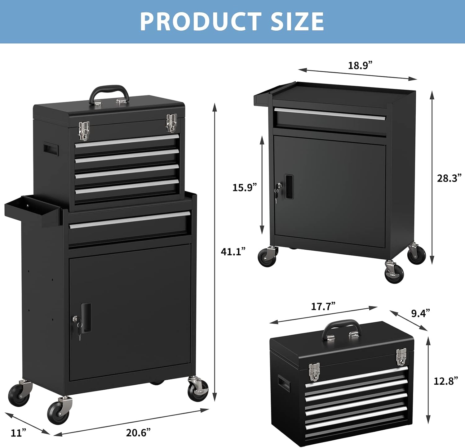 5-Drawer High Capacity Rolling Tool Chest, Removable Toolbox on Wheels Organizers, Lockable Tool Box Tool Storage Cabine with Drawers and Wheels for Workshop and Warehouse