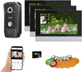 Wired Video Intercom System Tuya WiFi 7 Inch Touch Screen 1080P Doorbell Intelligent Tuya APP Intercom Kit with 3 in 1 Unlock Motion Detection,Anti-Tamper Alarm,32G (1 Bell+3 Monitor)