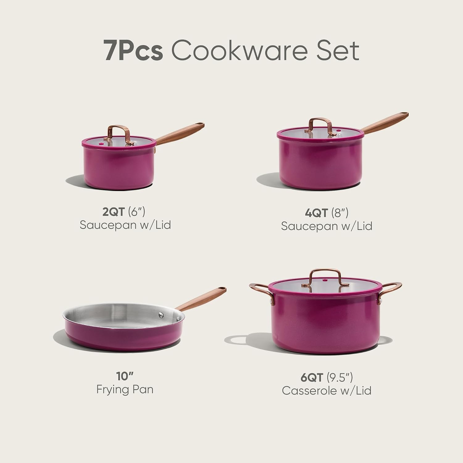 CAROTE 7pcs Tri-Ply Stainless Steel Cookware Set, Pots and Pans Set, Non Stick Induction Kitchen Cooking Sets, Outer Ceramic Layer, Nonstick Cookware Collection, Violet Purple