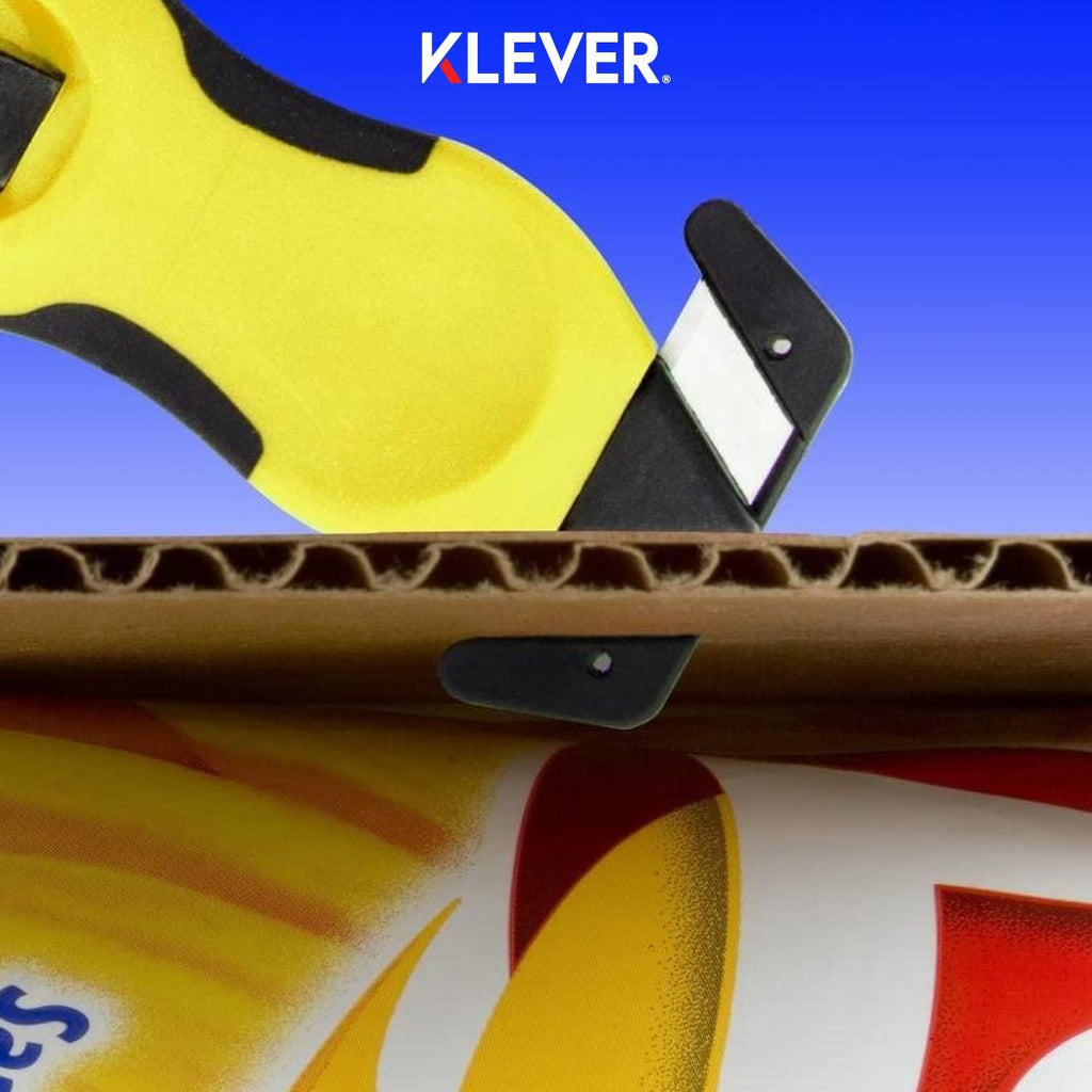 Klever X-Change Box Cutter, Klever Kutter Package Opener Narrow Cut Head, Carbon Steel Blade Utility Knife, Cuts Boxes, Film, Tape and More, Yellow, 10 Pack (KCJ-XC-20Y)