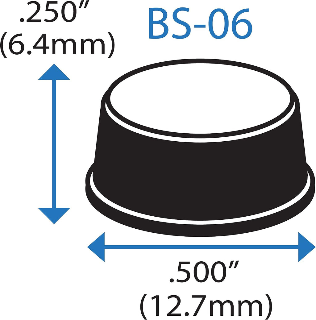 Bumper Specialties Self Adhesive Bumper Feet 0.500' x 0.250' (12.7mm x 6.4mm) Black Cylindrical Polyurethane Pads for Industrial Surface Protection, 5,000 Pieces per Box, BS06
