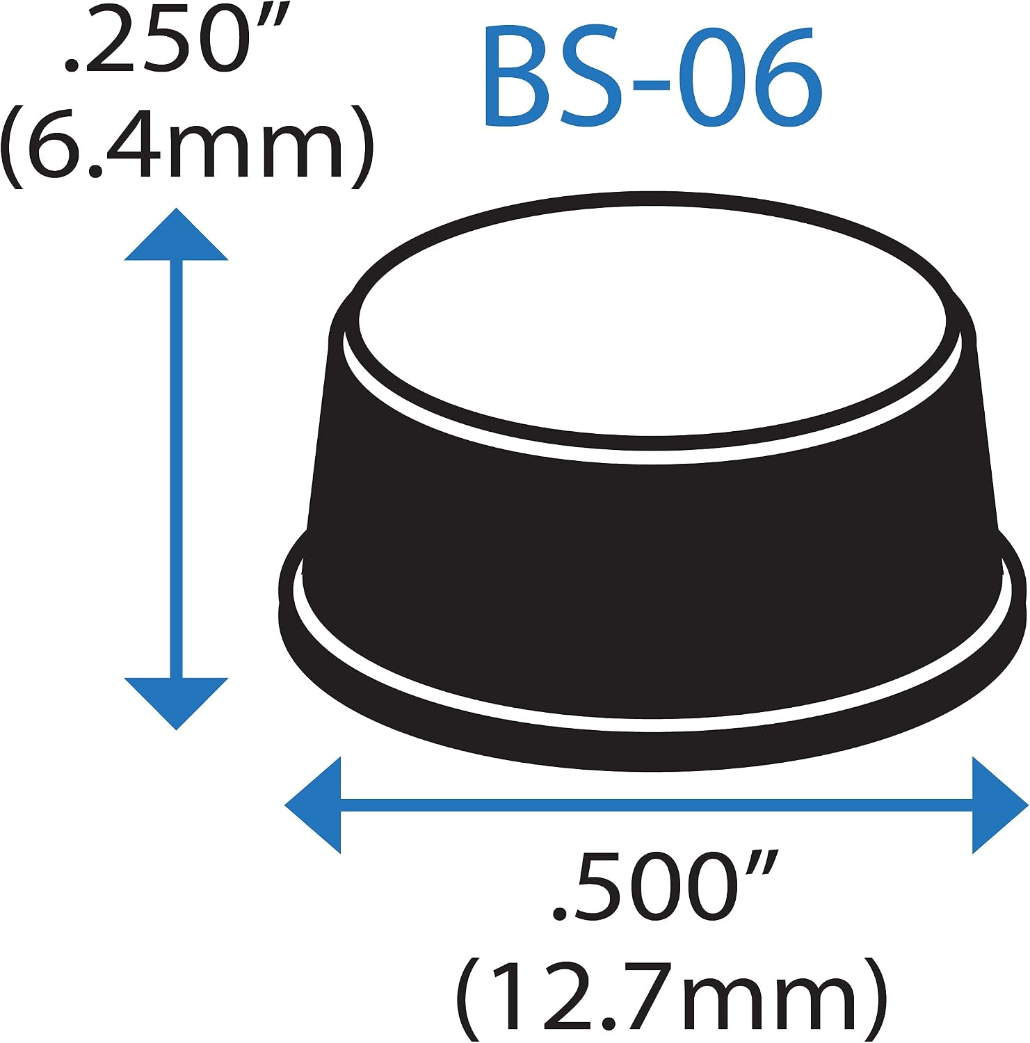 Bumper Specialties Self Adhesive Bumper Feet 0.500' x 0.250' (12.7mm x 6.4mm) Black Cylindrical Polyurethane Pads for Industrial Surface Protection, 5,000 Pieces per Box, BS06