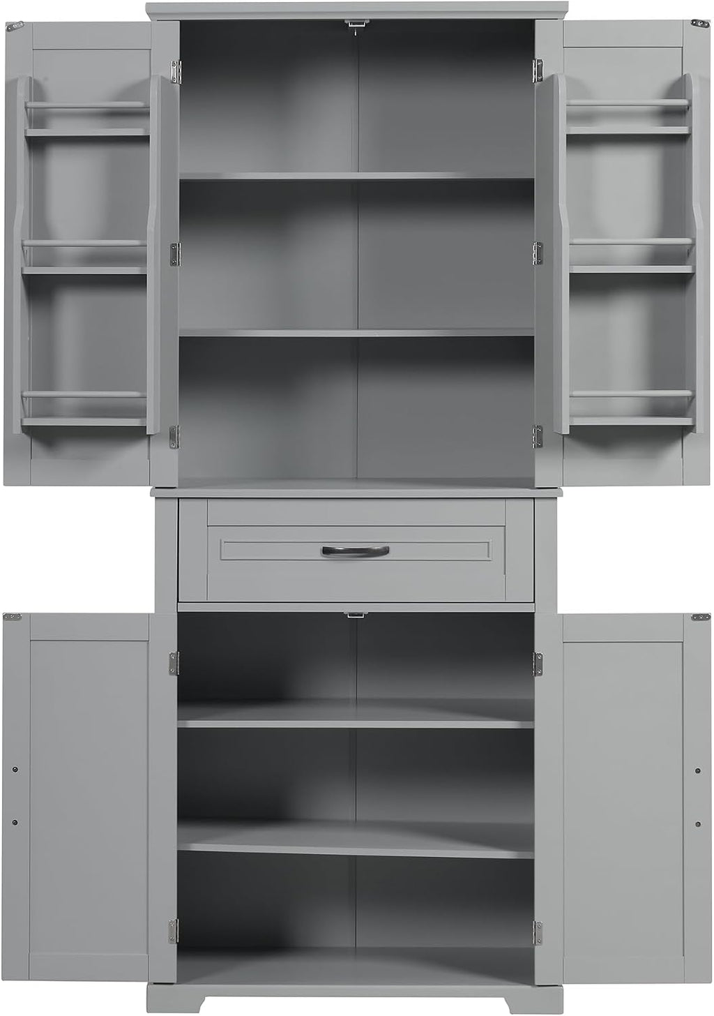 72.2' Storage Cabinet with Doors and Drawers, Tall and Wide Kicthen Pantry Cupboard Home Display Organizer with Door Shelf Rack for Bathroom, Adjustable Shelf, Gray