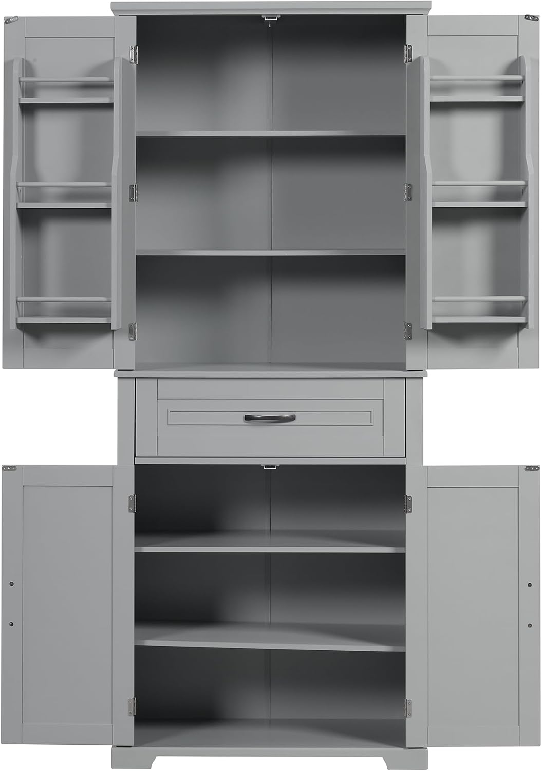72.2' Storage Cabinet with Doors and Drawers, Tall and Wide Kicthen Pantry Cupboard Home Display Organizer with Door Shelf Rack for Bathroom, Adjustable Shelf, Gray