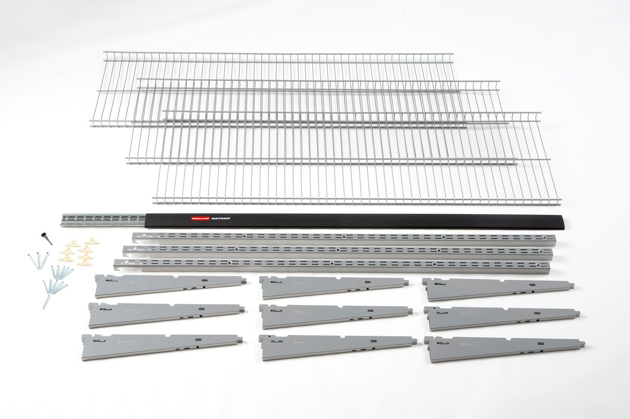Rubbermaid Fasttrack Rail Storage 48'x16' 3-Shelf Kit, 350 lbs. Per Shelf, for Home/Garage/Shed/Workshop Organization