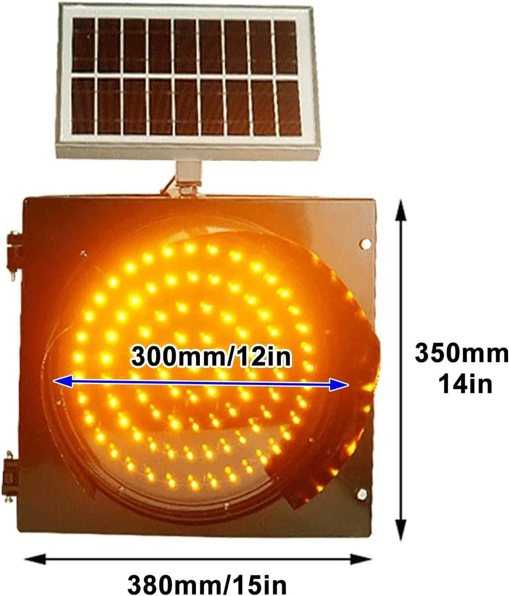 Solar Traffic Signals Signs Lights, Red/Yellow Flashing Light, LED Warning Light with Solar Panel, Outdoor Waterproof Road Safety Emergency Lamp, for Intersections, Curves, Bridges(Yellow,300mm/12in)