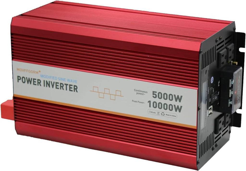 5000W 12V Modified sine Wave Power Inverter,Peak 10000 watt, Car/Truck DC 12V to 110V 4AC Converter, 2X 2.4A USB Ports,with 18W Type-C Quick Charge Port,LCD Digital Display MOVFFGGRM