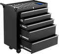 5-Drawer Tool Box with Wheels, Rolling Tool Chest and Organizer for Garage & Workshop, Includes Detachable Top, Lockable Wheels and Sliding Drawers, Essential Tool Chest Cabinet Organizer, 26 Inch