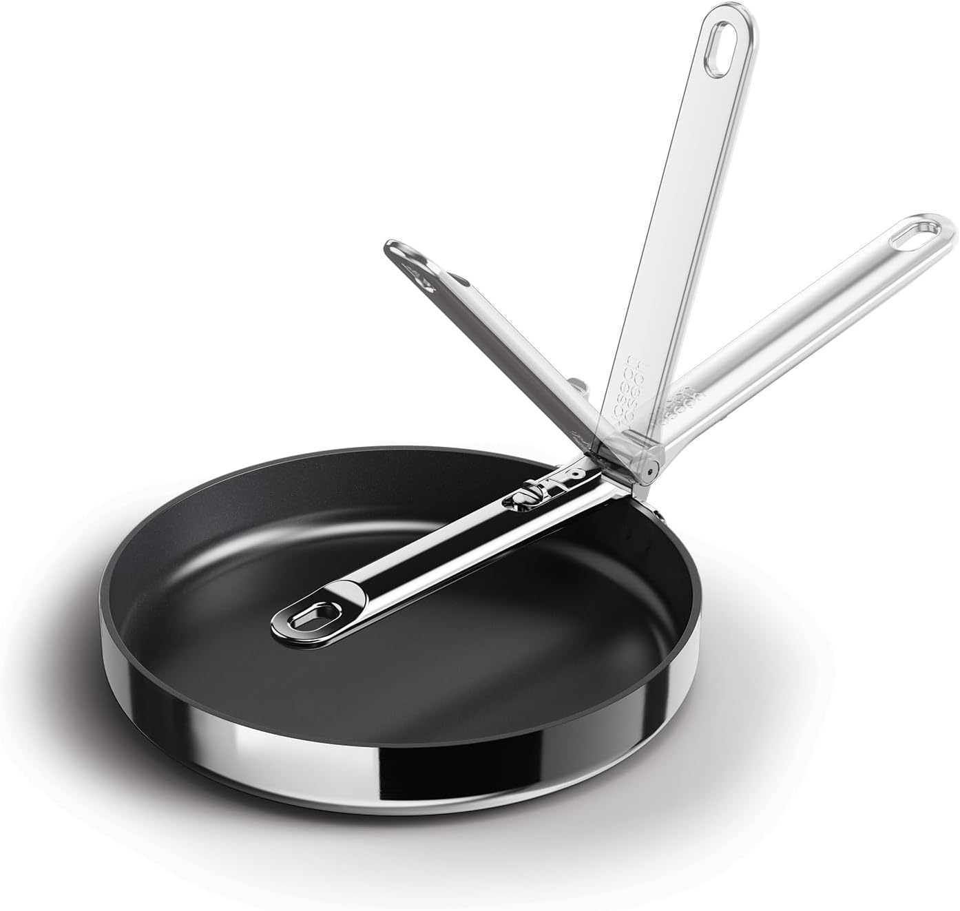 Joseph Joseph Space Steel 9.5' Nonstick Stainless-Steel Frying Pan Skillet with Folding Handle, Ceramic Coating, Induction & Oven Safe