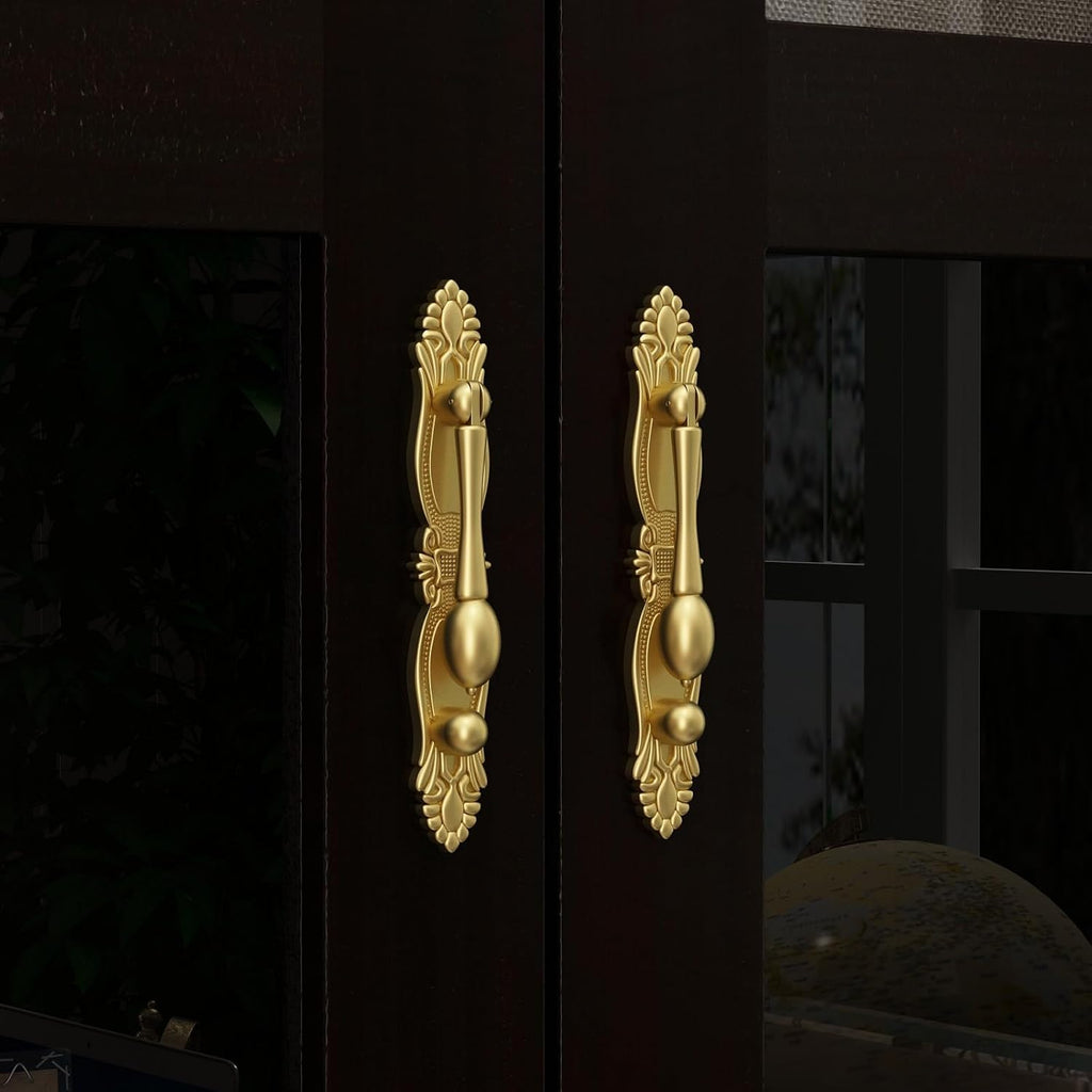 Carved Storage Cabinet with 2 Glass Doors & Drawer, Pooja Mandir with 3-Tier Shelves, Gold Accents, Decorative Cabinet Display Cabinets for Living Room Black and Brown(31.5'W x 15.7'D x 70.9'H)