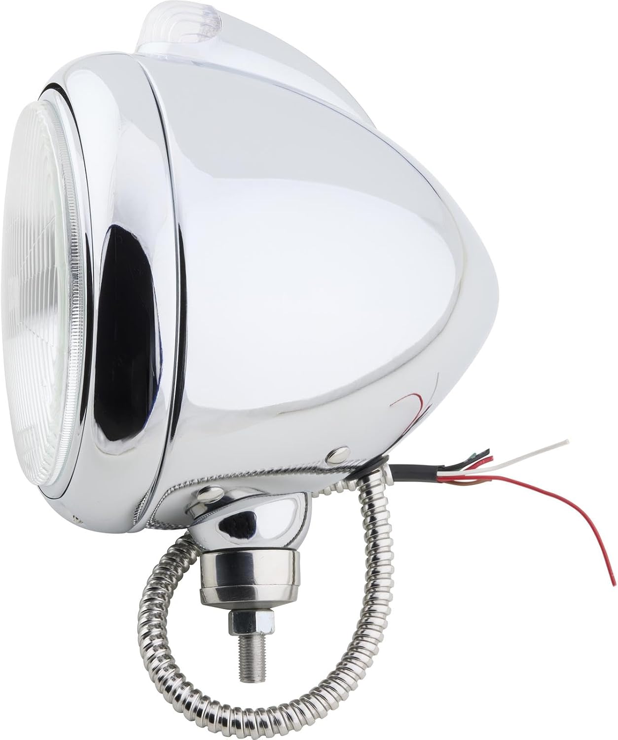 Speedway Motors Guide 682-C Style 7 Inch Chrome Headlight with H4 Halogen Bulb, 12 Volt, Clear LED Marker Light, Round Steel Housing, Universal Driver or Passenger Side
