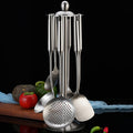 304 Stainless Steel Kitchen Utensils Set 7 Piece Stainless Steel Cooking Utensils Set with Utensil Holder Non Stick Non-Slip Heat-Resistant Handle BPA Free Dishwasher Safe