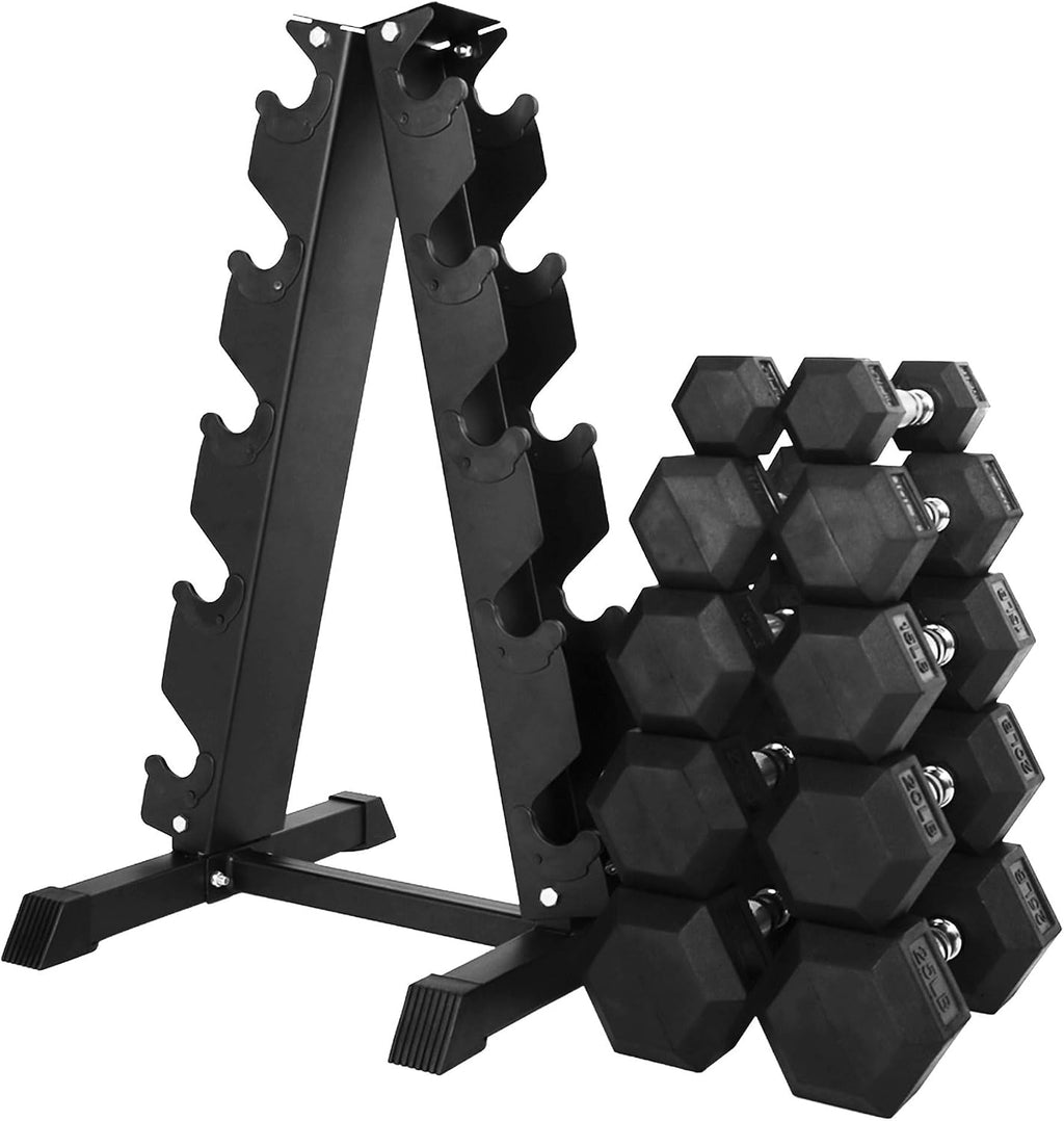 BalanceFrom Rubber Coated Hex Dumbbell Weight Set with Storage Rack, 100LB or 150LB or 200LB Set, 5-20 lbs or 5-25 lbs or 10-30 lbs Pairs