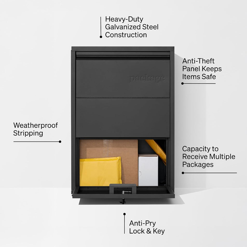 adoorn Package Delivery Boxes for Outside, Small 29.5 x 20.5 x 10.5 (HxWxD) Security Package Box, Free Standing Anti-Theft Parcel Drop Box - Black