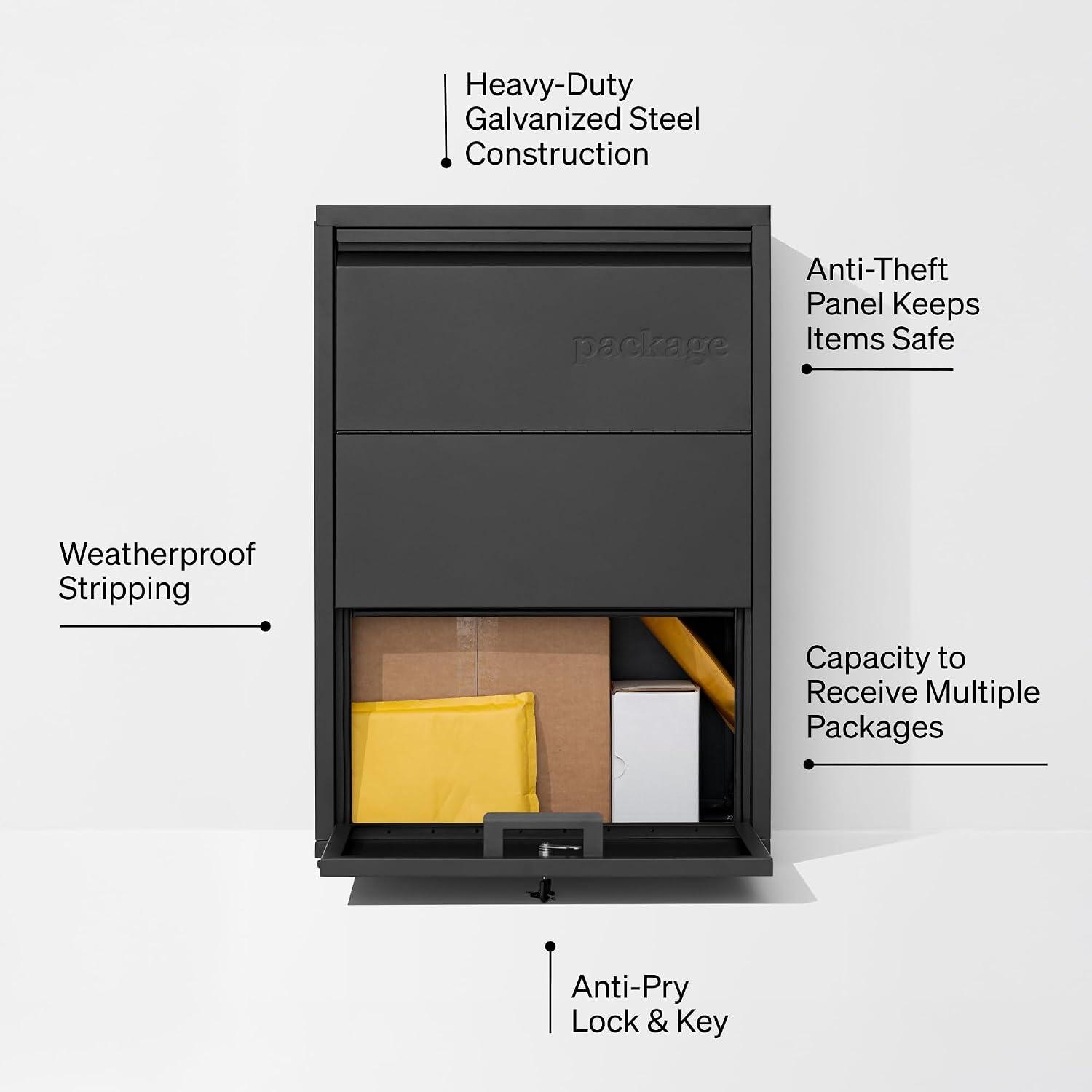 adoorn Package Delivery Boxes for Outside, Small 29.5 x 20.5 x 10.5 (HxWxD) Security Package Box, Free Standing Anti-Theft Parcel Drop Box - Black