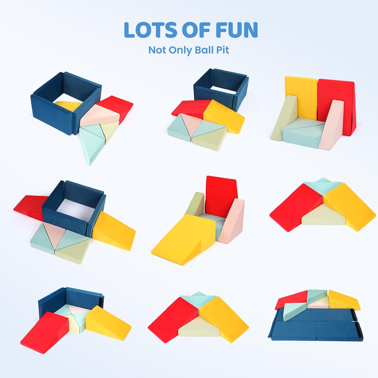 JOYMOR 8-Piece Fabric Soft Foam Climbing Blocks with Ball Pit for Toddlers, (26''x26''x16'') Baby Climbing Toys for Toddlers 1-3 Inside - Soft Play Set for Kids' Development, Gross Motor Skills
