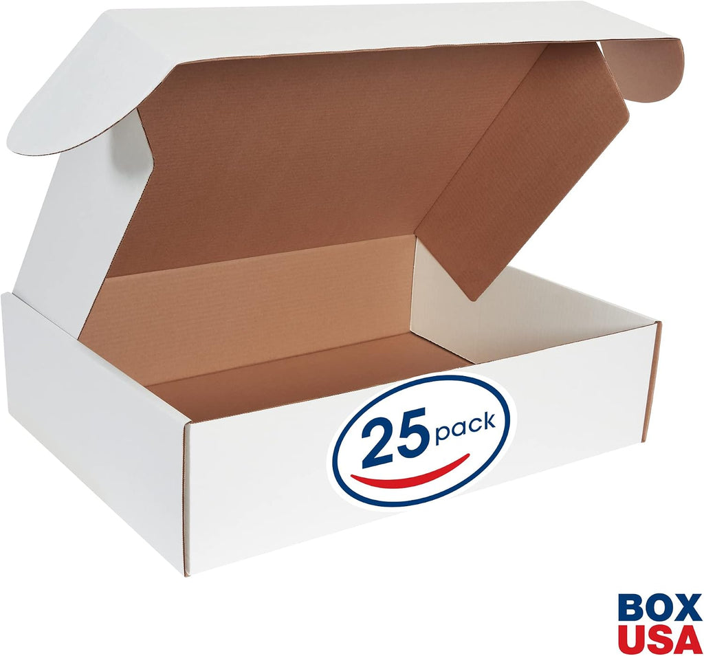 Box USA 24' Deluxe Shipping Boxes 24'L x 18'W x 6'H, 25-Pack - White Box Mailers for Packaging, Storage, Gifts or Bulk Business Orders