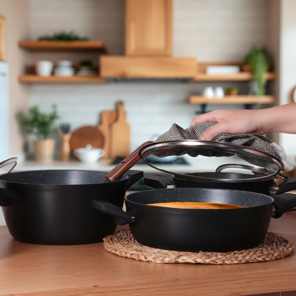 Serenk Pots and Pans Set Stainless Steel, Non Stick, 7 Pieces, Non Toxic Cokware, Induction Cookware, w/Pots & Pans & Saucepans, Cooking Sets Pots and Pans (Granite 7 Pc Set)
