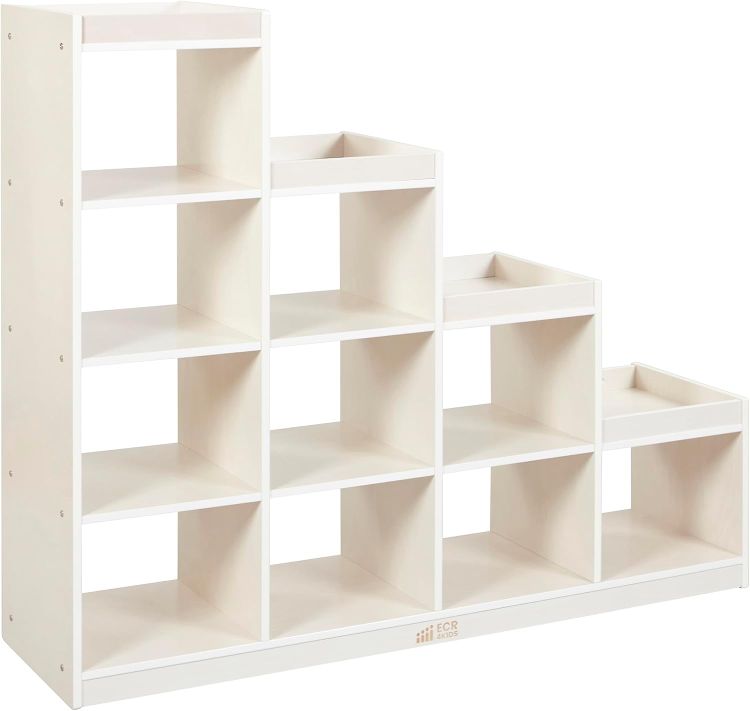 ECR4Kids 4-3-2-1 Double-Sided Cube Storage Organizer, Classroom Furniture, White Wash