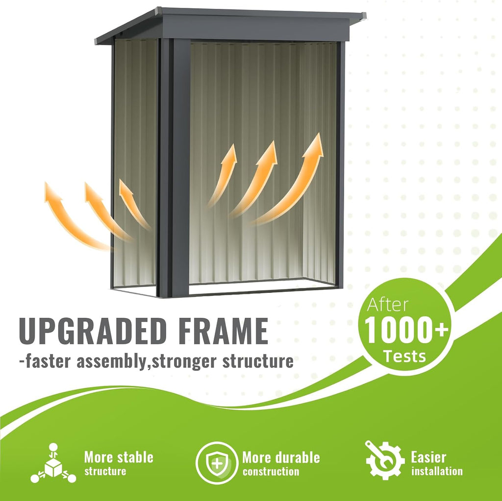 5 x 3FT Metal Outdoor Storage Shed, Waterproof Garden Utility Shed with Lockable Door, All-Weather Storage Shelter for Bikes,Tool for Patio Lawn Backyard Garden Black