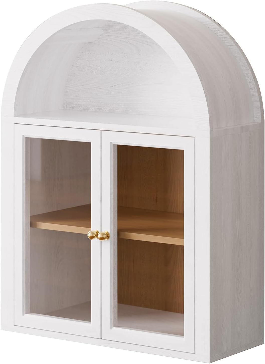 NEWOWNDS Arched Wall Cabinet,Glass Display Wall Mounted Cabinet with Tempered Glass Doors, Floating Cabinet with Adjustable Shelves for Bathroom,Living Room, Kitchen