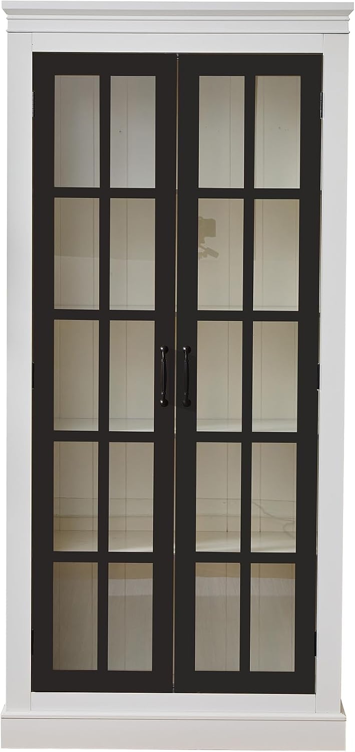 Ball & Cast 71.2' Tall Display Cabinet W/Glass Doors,Curio Cabinet W/Adjustable Shelves&Fixed Shelves for Collectibles,Trophies,Farmhouse Style Cabinets for Hallways,Living Room,Bedroom,White&Black