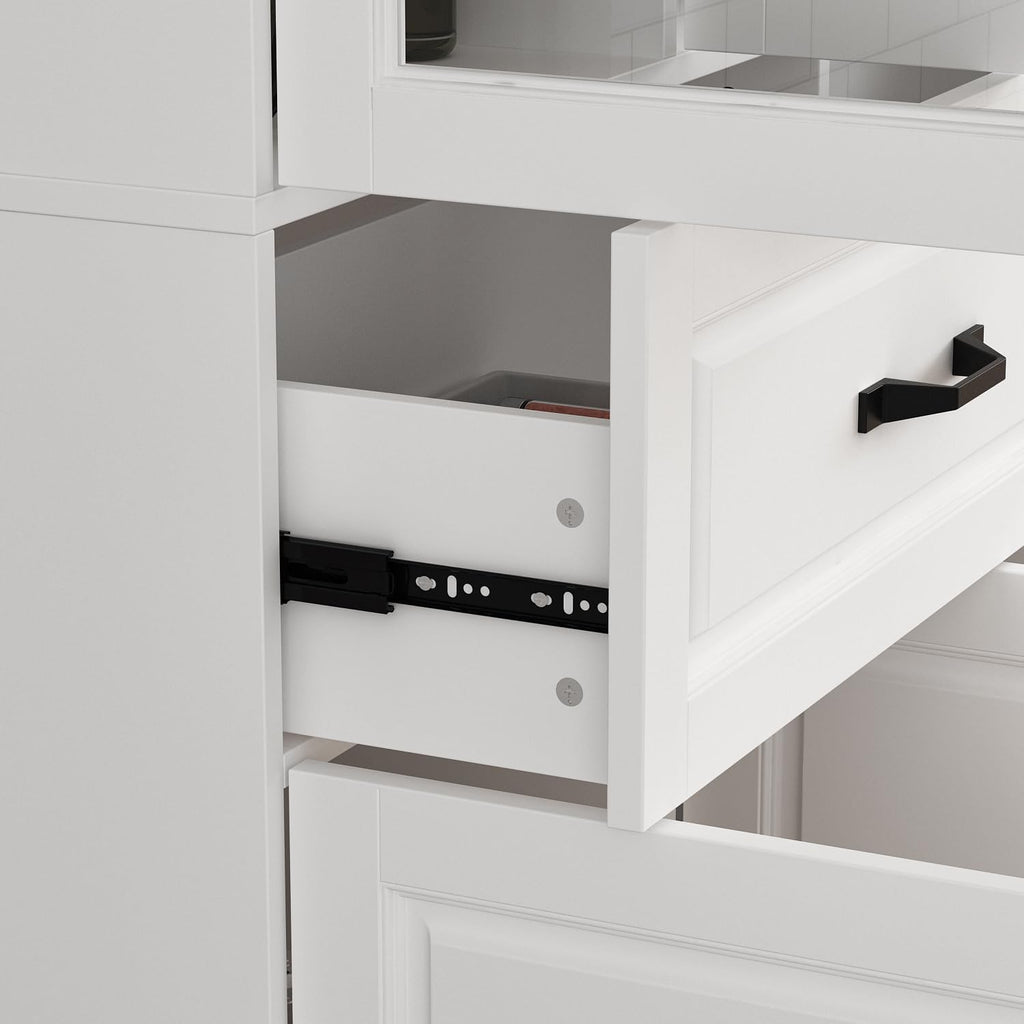 Tall Bookshelf with Glass Doors & Drawers, Large Storage Cabinet Home Office Bookcase with Doors & Shelves, Glass Display Cabinet for Living Room, White (47.2' W x 15.7' D x 78.9' H)