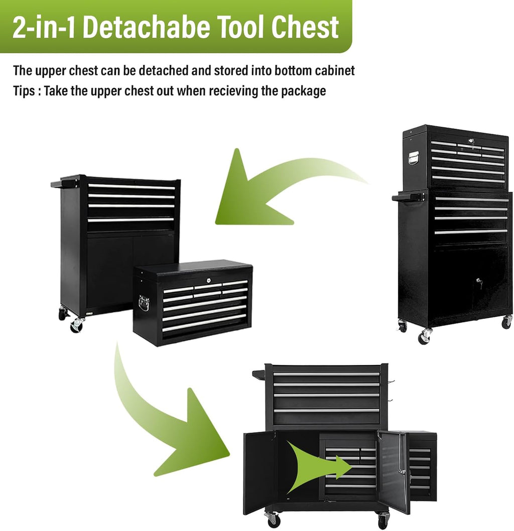 13 Drawers Tool Chest with Wheels, Rolling Tool Box with Drawers, Metal Tool Cabinet for Garage, Workshop(Black)