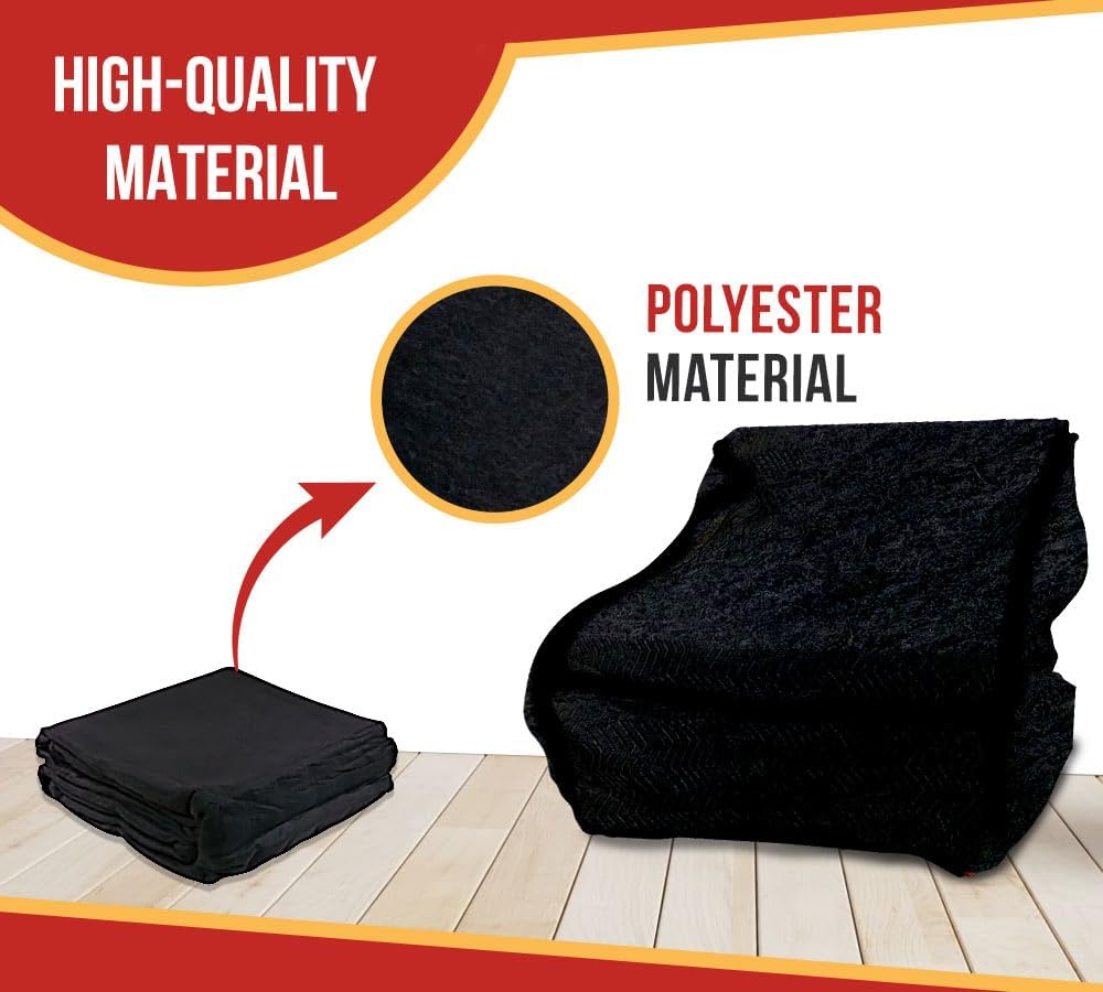 Mytee Products 2 Pack 10'x13' Black Pre Tarp Blanket with Grommets for Tarp & Cargo Load & Protection - Heavy Duty Textile Moving Blankets for Packing & Shipping Furniture - Non-Abrasive Surface