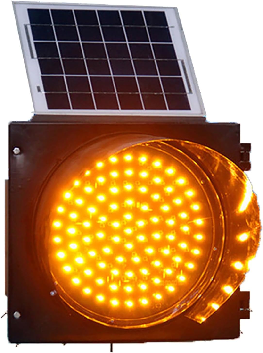 Solar Traffic Signal Light, 12in Flashing Warning Lamp, IP65 Waterproof Outdoor Safety Sign for Intersections, Curves & Bridges - Yellow Emergency Light