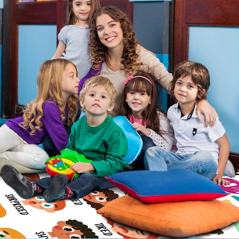 Calming Corner Classroom Rug - Feelings Chart - Coping Skills Emotions Chart Carpet - School Furniture Elementary, ABC Floor Mat Anti-Skid for School & Learning Area, Nursery Decor (8x5ft)