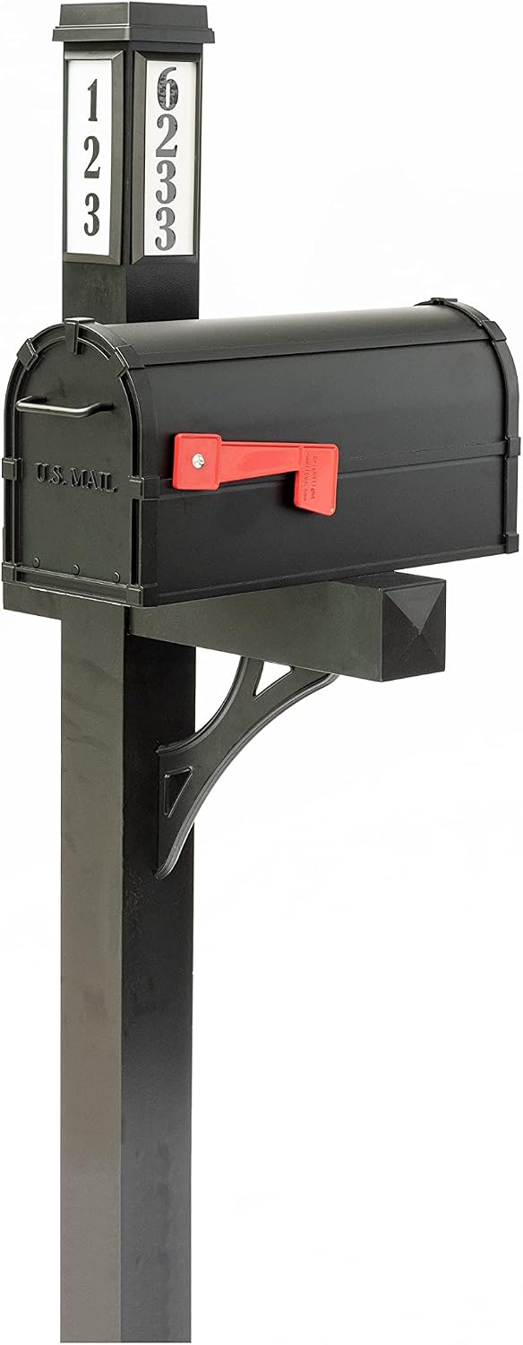 Premium Mailbox with Post & Solar Illuminated Custom Number Address | Aluminum Durable Post Design | Easily Direct Emergency Personnel, Family, and Friends Day & Night (Black)