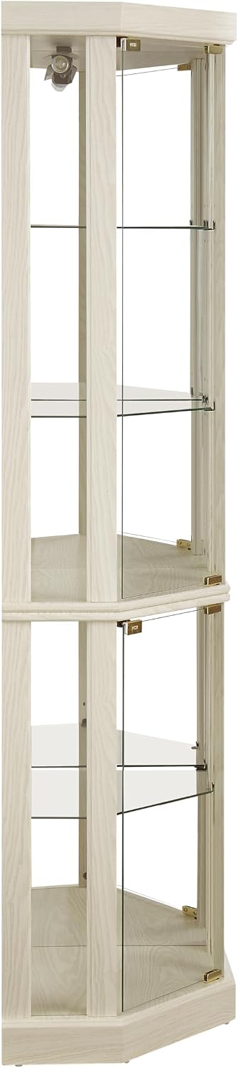 Ball & Cast 70' H Lighted Corner Curio Cabinet, Glass Display Cabinet with 5 Tempered Adjustable Glass Shelves and Doors,Include Light Bulb, Rack for Living Room,Antique White