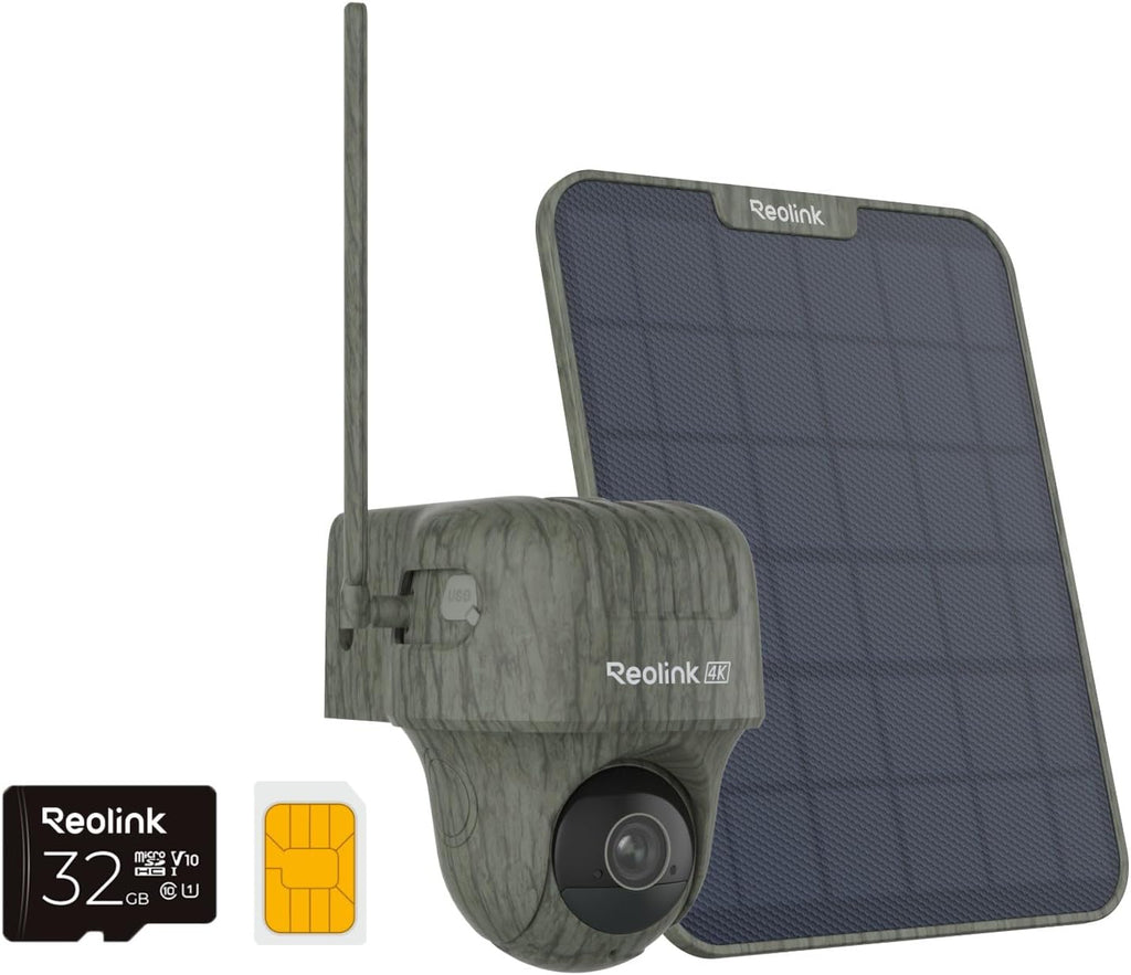 REOLINK 4K Cellular Trail Camera, 3G/4G LTE 360° True Security Camera Wireless Outdoor, Animal Recognition, No-Glow IR, Smart Motion Activated, 32GB SD+SIM Card Included, Go Ranger PT+Solar Panel 2