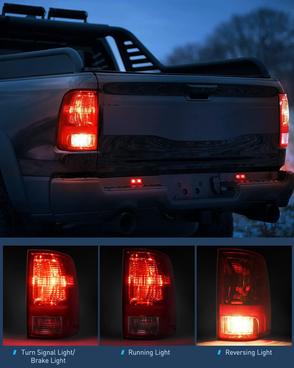 Nilight Headlight and Taillight Assembly Combo Compatible with 2009 2010 2011 2012 2013 2014 2015 2016 2017 2018 Dodge Ram for Quad Models Chrome Housing Clear Reflector with Red Housing Tail Light
