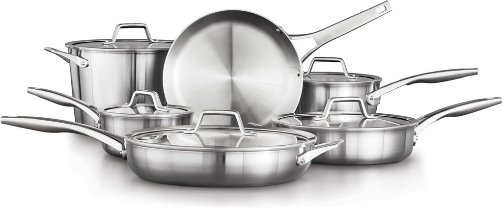 Calphalon Stainless Steel Kitchen Cookware, 11-Piece Pots and Pans Set with Stay-Cool Handles, Dishwasher & Oven Safe, Silver