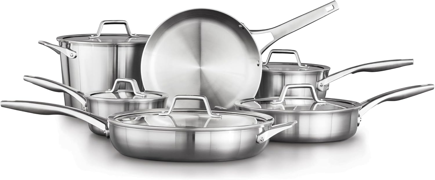 Calphalon Stainless Steel Kitchen Cookware, 11-Piece Pots and Pans Set with Stay-Cool Handles, Dishwasher & Oven Safe, Silver