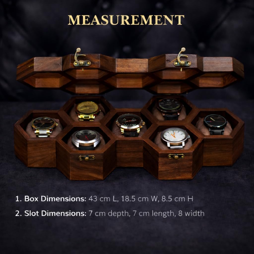 Royal Craft Expertise Handcrafted 7 Slot Wooden Watch Box for Men – Vintage Honeycomb Display Case in Indian Rosewood | Includes Velvet Pillows – Luxury Gift for Him – Built to Last