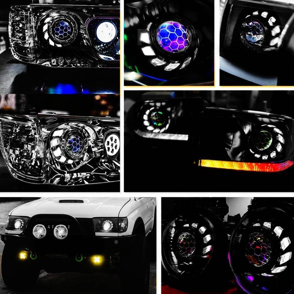 2.5inch Honeycomb Bi LED Projector Lenses with White Angel Eyes Shroud Decoration-70W 20,000LM 6000K White Sharp Cut off Line No Blind Oncoming Car Upgrade Projector Lens