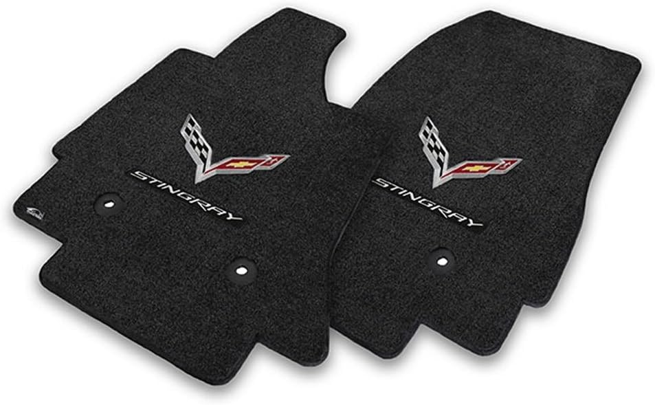 Fits C7 Corvette Stingray Floor Mats- Flags with Stingray Script: Black
