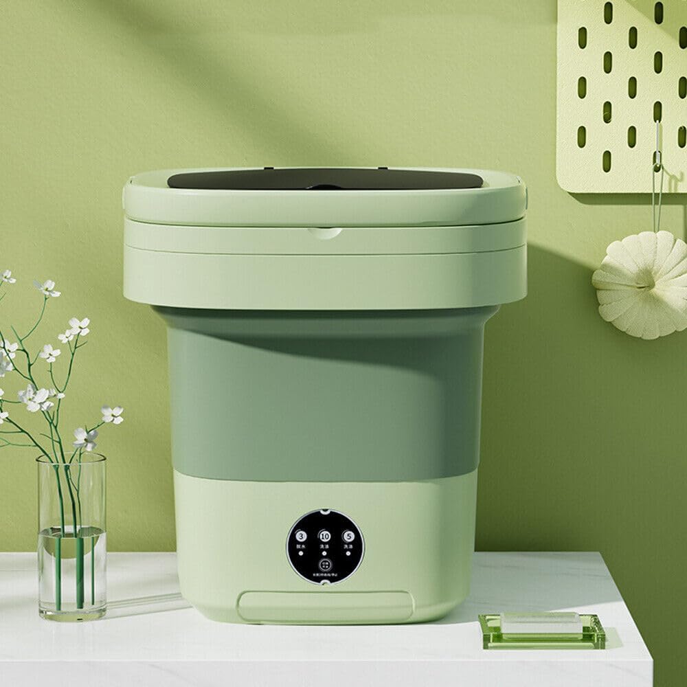 11L Mini Portable Folding Washing Machine, Large Capacity Foldable Washer, Mini Washer with Drain Basket Deep Cleaning of Underwear, Baby Clothes Suitable for Apartments, Dormitories, Hotels(Green)
