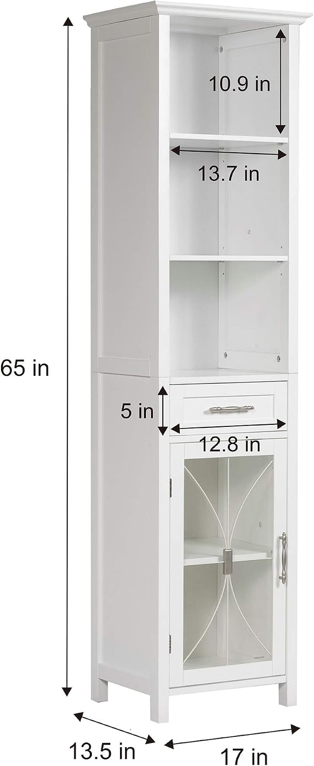 Teamson Home Delaney Wooden Linen Cabinet with Drawer and Open Shelves, White