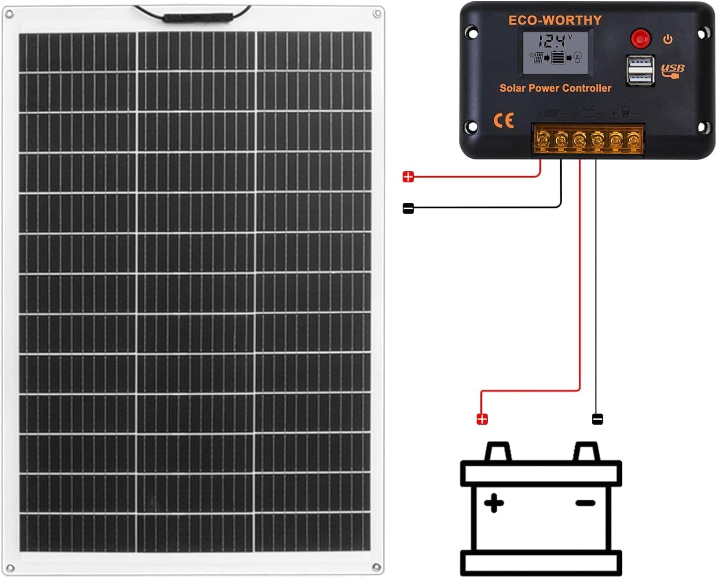 ECO-WORTHY 130Watt 12Volt Flexible Solar Panel Kit for Off Grid Home RV, Boat and Uneven Surfaces:1pcs 130W Mono Solar Panel + 30A 12V Charger Controller + Solar Cable + Tray Cable + Y Branch